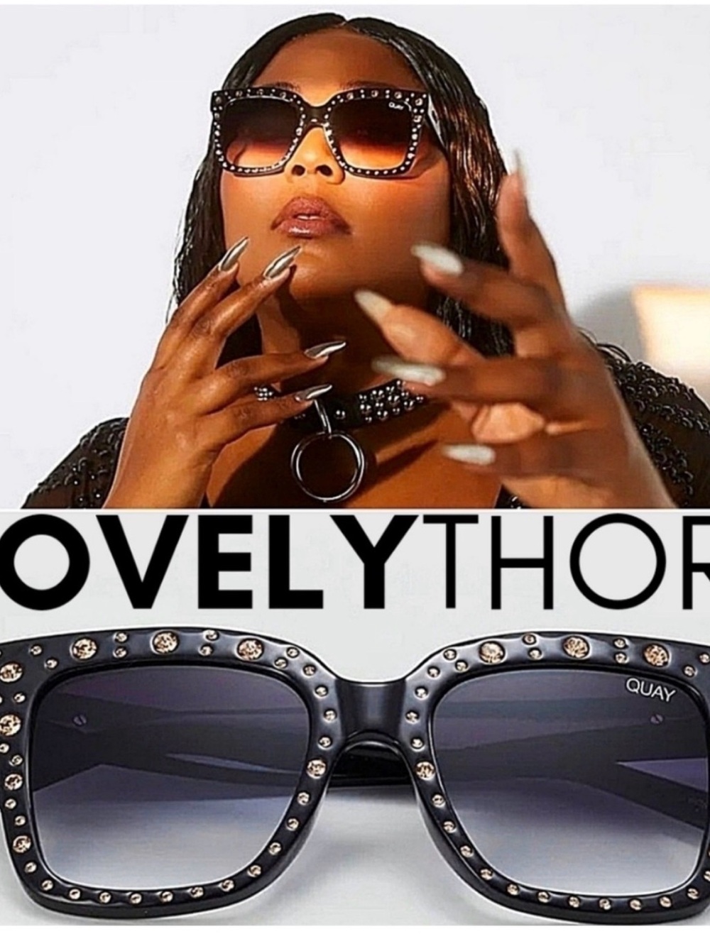 Quay Australia Lizzy Icy Collab Rhinestone Sunglasses